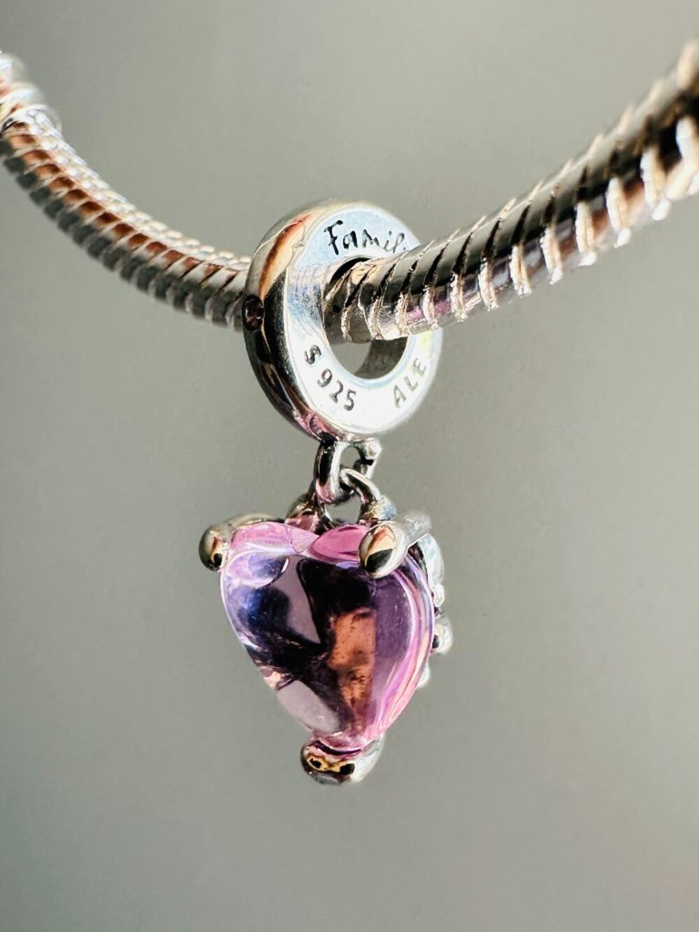 Authentic Pandora Pink Family Tree and Heart Dangle Charm #792654C01